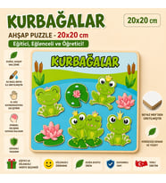 Kurbağalar Ahşap Puzzle - Eğitici ve Öğretici Okul Öncesi Zeka Oyunu (20x20 cm)