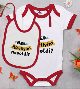 BK Kids Rizeliyim Tasarımlı Kırmızı Bebek Body Zıbın ve Mama Önlüğü Hediye Seti-2