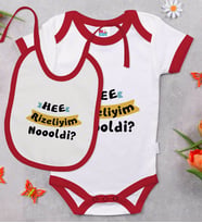 BK Kids Rizeliyim Tasarımlı Kırmızı Bebek Body Zıbın ve Mama Önlüğü Hediye Seti-2