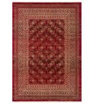 Kırmızı Halı Bej Tonlu Geometrik Desenli Klasik Salon Halısı Makine Dokuma Koridor Tipi