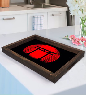 BK Gift Sunrise Japan Tasarımlı Doğal Ahşap Tepsi-1