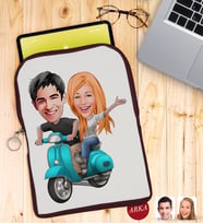 BK Gift Kişiye Özel Sevgililer Karikatürlü Taşınabilir Koruyucu Tablet Kılıfı & Organizer Çanta - Bordo-99