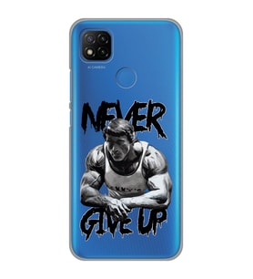 Redmi 9C / Redmi 10A Uyumlu Arnold Fitness Never Give Up Desenli Şeffaf Telefon Kılıfı