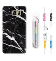 Samsung S7 Edge S20 Fe Plus Ultra S21 S22 Kılıf Kablo Koruma Spiral Silikon Siyah Şerit Mermer 1318