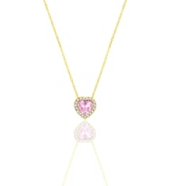 Gümüş Altın Yaldızlı Pırlanta Modeli Pembe Zirkon Taşlı Kalp Kolye SGTL12394GOLD