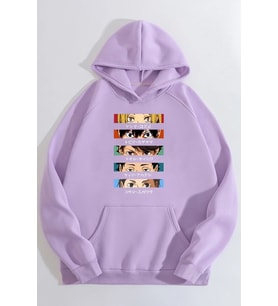 Unisex Cosplay Haikyuu Baskılı Sweatshirt (Lila)