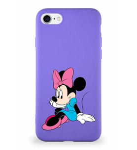 Apple iPhone 8 Soft Premier Kapak Minnie Mouse-E Tasarımlı Silikon Kılıf - Mor (Şeffaf)