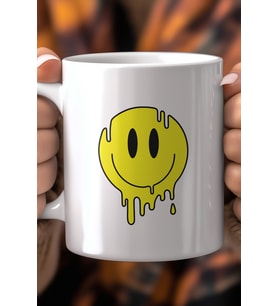 Emoji Yüz Desenli 330ml Baskılı Beyaz Seramik Kupa Bardak