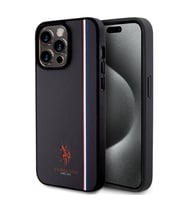 Apple iPhone 15 Pro Max Uyumlu Kılıf U.S. Polo Assn. Orjinal Lisanslı Üç Renk Şerit Tasarımlı Baskı Logolu Kapak (Siyah)