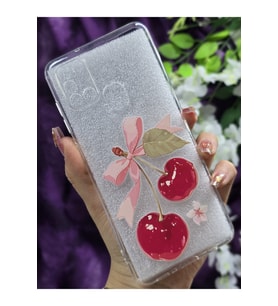 Samsung Galaxy A21S Uyumlu Kiraz ve Kurdele Desenli Şeffaf Telefon Kılıfı