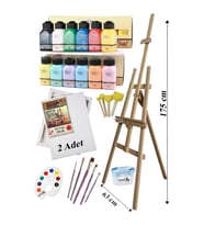 Akrilik Boya Resim Seti Artdeco 12 Renk 75 ml Akrilik Boya Şövalye 2 Tuval 35x50 Fırça Spatula Şövale