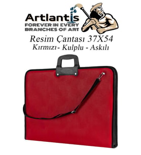Kırmızı Resim Çantası Fermuarlı Kulplu 37x54 cm 1 Adet Teknik Resim Dosya Çantası 35x50 cm Askılı Proje Çantası Okul Sınıf