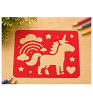 Alvera Unicorn ve Gökkuşağı Çizim Şablonu – 3D Baskı Desen Kalıbı - Kırmızı