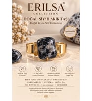 Sertifikalı Siyah Akik Taşı Yüzük Gold Kaplama Bakır Kasa Ayarlanabilir El İşçiliği
