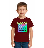 Unisex Smile Baskılı Çocuk Tişört pamuklu penye kumaş (Bordo)