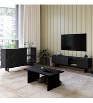 İnarch Dizayn Ravello Oturma Odası SET – Modern Konsol, TV Sehpası ve Orta Sehpa Üçlü Takım (Siyah)