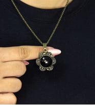 Doğal Taş Oniks Doğal Taşlı Desenli Otantik Kadın Kolye 45 Cm Zincirli euk18o (Siyah)