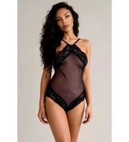 Giyim Kadın Siyah File Görünümlü Tül Bodysuit Özel Tasarım