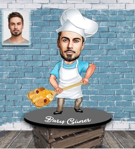 Kişiye Özel Frınıcı Karikatürlü Ahşap Biblo Bay-1-Eco