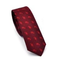 Kırmızı Şal Desenli Bordo Dokuma Kumaş Mendilli Slim Fit Kravat // SDK-240810 (Renksiz)