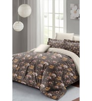 Çift Kişilik ( Lastikli Çarşaflı ) %100 Pamuk Saten Nevresim Takımı Retro Flowers Luxury