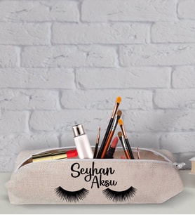 BK Gift Kişiye Özel İsimli Keten Bez Makyaj Çantası-3