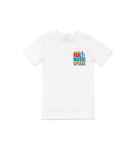 Music Speaks Cep Logo Tasarımlı Beyaz Tişört