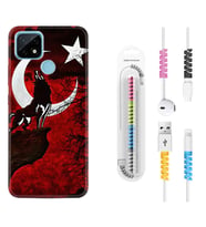 Realme C11 C21 C21Y C25Y C11 2021 Kılıf Kablo Koruma Spiral Silikon Wolf and Moon 2 1381
