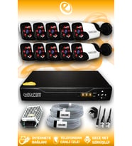 ELITCAM 10 Kameralı Panda 10 Dış Kamera Set HDD'siz Full HD Gece Görüşlü Güvenlik Kamerası Sistemi