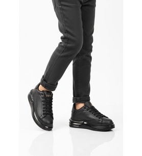 Ayakmod Beyaz Bağcıklı Cilt Hafifi Unisex Sneaker 628 G (Siyah)