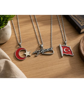 3’lü Ay Yıldız, Türk Bayrağı ve Atatürk İmzalı Kolye Seti
