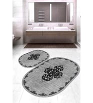Dijital Baskılı Kaymaz Taban Yıkanabilir Oval 2'li Klozet Takımı Banyo Paspası NOKZ-SD-1086 (Gri)