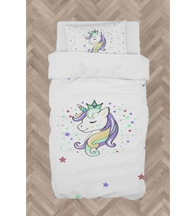 MEKTA HOME BEBEK VE ÇOCUK ODASI Renkli Unicorn Desenli Beyaz Nevresim Takımı