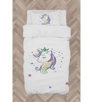 MEKTA HOME BEBEK VE ÇOCUK ODASI Renkli Unicorn Desenli Beyaz Nevresim Takımı
