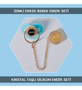 Sahi Aksesuar İsimli Zirkon Taşlı Silikon Bebek Emzik Seti(0-6 Ay Damaklı Mavi) TYBEZYI156M