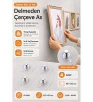 Deliksiz Yapışkanlı Raf Tutucu ve Çerçeve Askısı Vidalı Tırnak Kanca 4 Adet