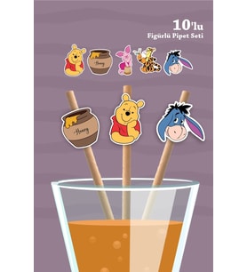 Winnie the Pooh Temalı Doğum Günü 10'lu Figürlü Pipet Seti