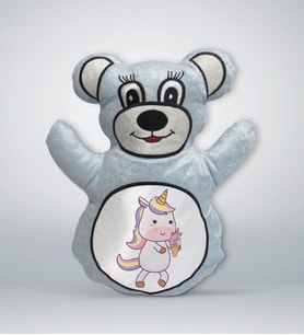 BK Gift Unicorn Tasarımlı Mavi Ayıcık Yastık-1