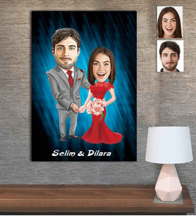 Kişiye Özel Karikatür Baskılı Ahşap Tablo Sevgili-6 30x40