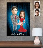 Kişiye Özel Karikatür Baskılı Ahşap Tablo Sevgili-6 30x40