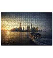Cakapuzzle Günbatımı Yüzen Ev ve Gökdelenler  Puzzle Yapboz MDF (Ahşap) (120 Parça)