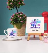 Developer Tasarımlı Kişiye Özel Hediye Developer Türk Kahvesi Fincanı ve Dekoratif Taş Baskı Hediye Seti