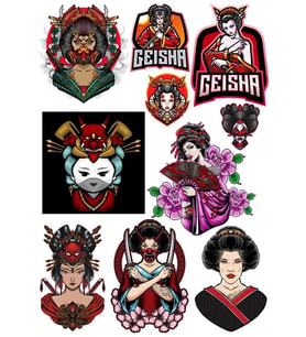 Geisha Sticker Set-2 10 Parça Telefon, Tablet, Defter, Laptop Sticker