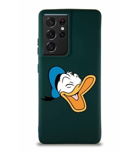 Samsung Galaxy S21 Ultra Soft Premier Kapak Donald Duck-E Tasarımlı Silikon Kılıf - Yeşil (Şeffaf)