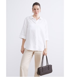 LCWAIKIKI Classic Beyaz Gömlek Yaka Çizgili Oversize Bluz