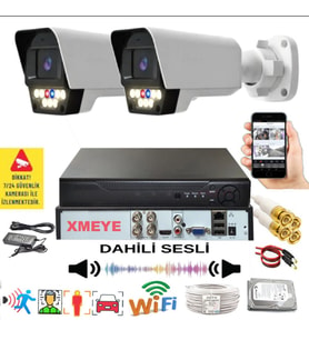 2 li Sesli Araç İnsan Yüz Tanımalı Hareket Algılayan 5 MP Lens 9 Warm Led Gece Renkli Kamera Seti 5909WS