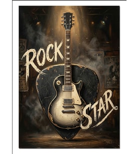 Rock Star Elektro Gitar Afişi Dekoratif Kanvas - Mdf Ahşap Tablo