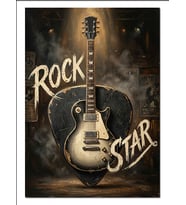 Rock Star Elektro Gitar Afişi Dekoratif Kanvas - Mdf Ahşap Tablo