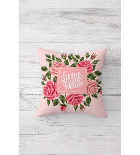 Gül Demetli Home Sweet Home Çift Taraflı Gizli Fermuarlı Yastık Kılıfı Kırlent Koltuk Yastık Kılıfı (Pembe)