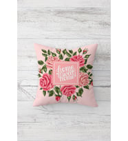 Gül Demetli Home Sweet Home Çift Taraflı Gizli Fermuarlı Yastık Kılıfı Kırlent Koltuk Yastık Kılıfı (Pembe)